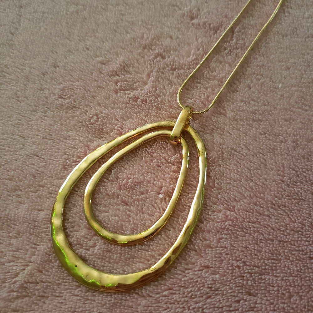 Long necklace, gold plated, double oval